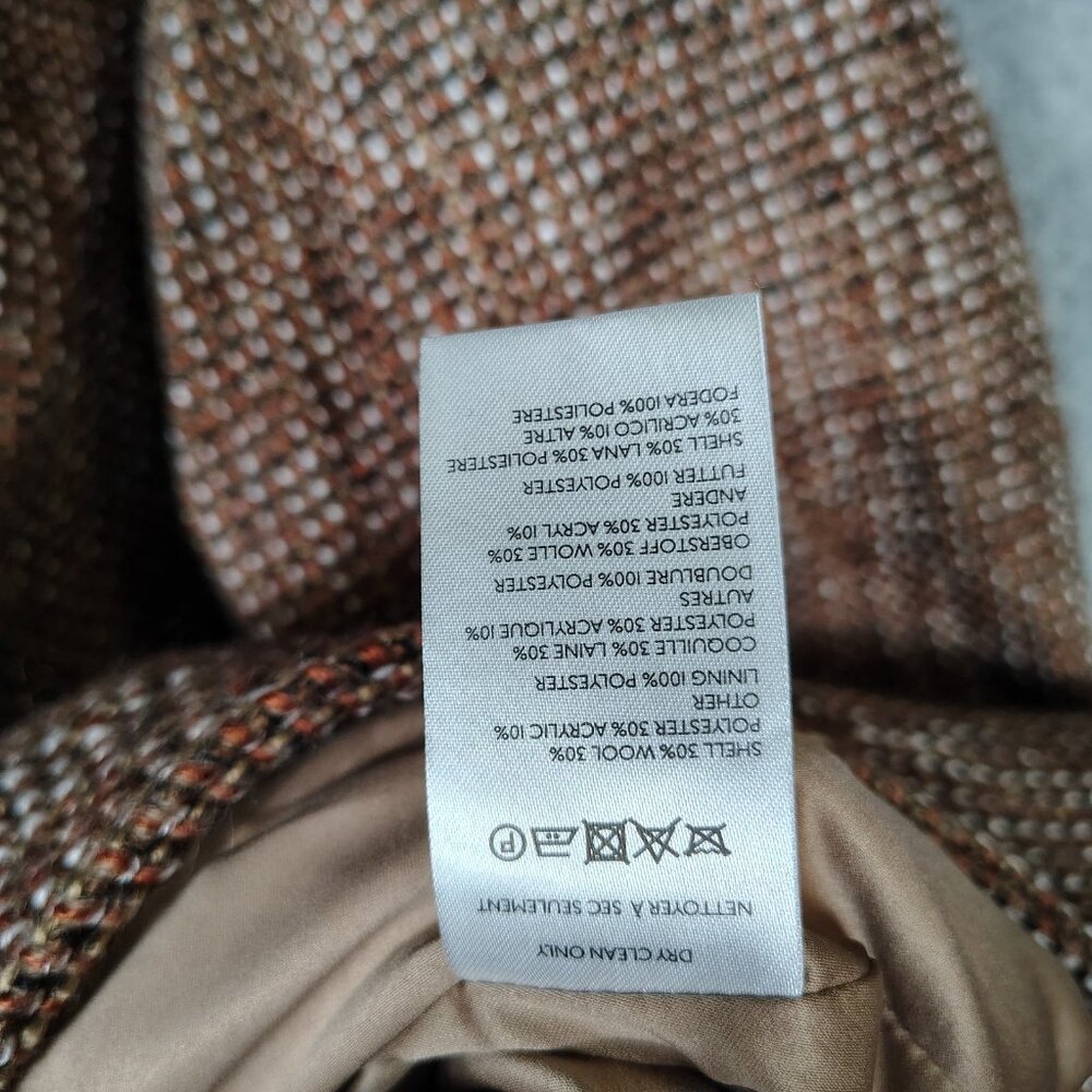 Anthropologie Pilcro Pea Coat Women L Brown Wool Blend Tweed Double Breasted NWT - Picture 15 of 15